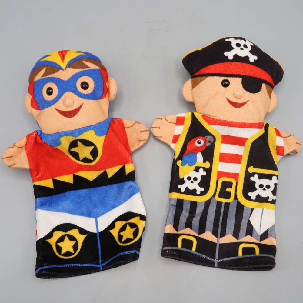 Melissa and Doug Hand Puppet Toys Pirate And Superhero Lot Toy 10" long